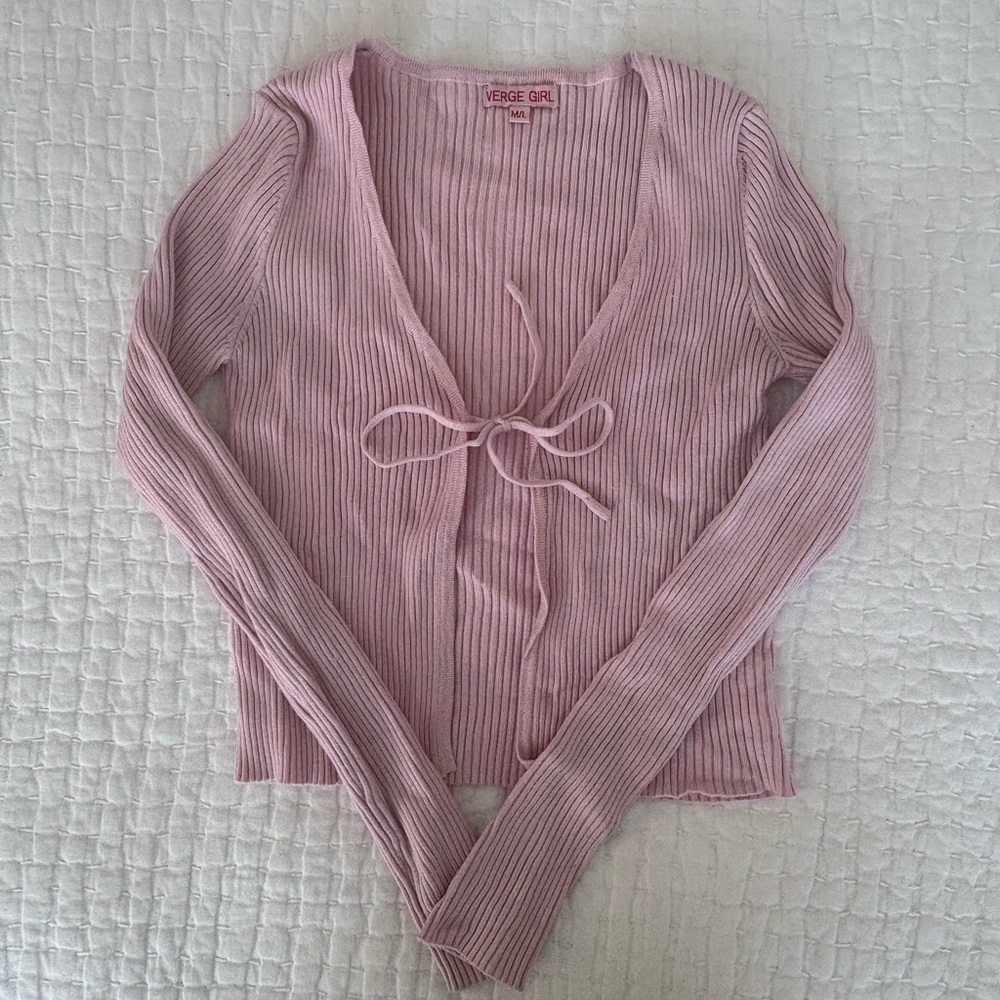 Verge Girl Light Pink Tie-Front Cardigan